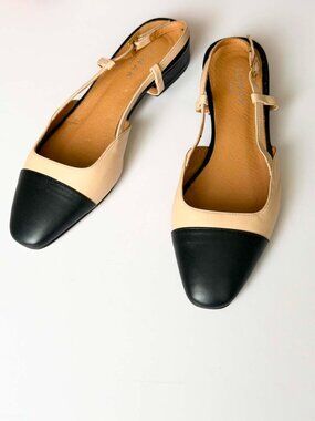 JONAK Paris DHAPOU Beige & Black Leather Slingback Ballet Flats Size 38